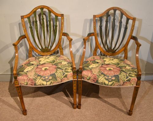 pair of 19th century satinbirch hepplewhite armchairs - CATEGORY: ANTIQUE CHAIRS - DATED 1880