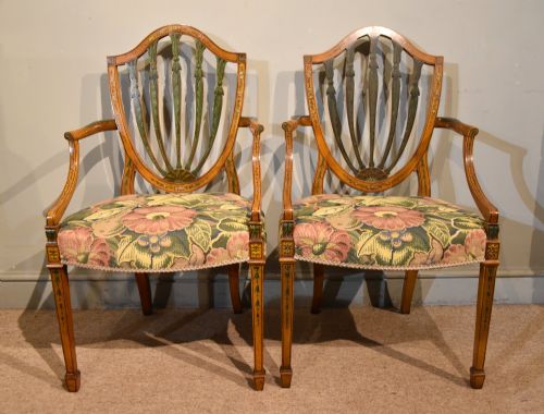 PAIR OF 19TH CENTURY SATINBIRCH HEPPLEWHITE ARMCHAIRS - ADDITIONAL PHOTO 1