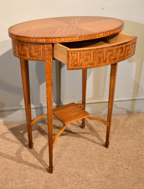 19TH CENTURY SATINWOOD OVAL SIDE TABLE WITH DRAWER - ADDITIONAL PHOTO 3