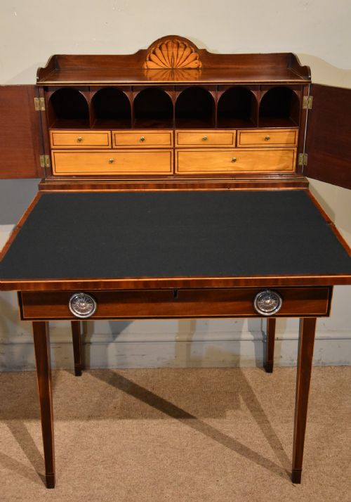 GEORGE III SATINWOOD MAHOGANY BONHEUR DU JOUR - ADDITIONAL PHOTO 3
