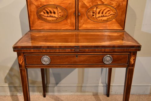 GEORGE III SATINWOOD MAHOGANY BONHEUR DU JOUR - ADDITIONAL PHOTO 11