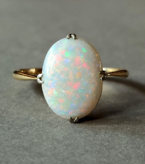art deco 18ct gold platinum fiery opal ring - CATEGORY: ANTIQUE JEWELLERY - DATED 1930