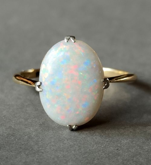 ART DECO 18CT GOLD PLATINUM FIERY OPAL RING - ADDITIONAL PHOTO 1