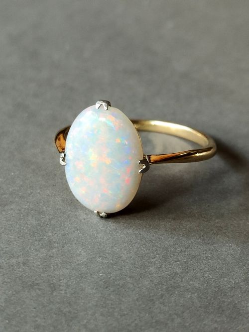 ART DECO 18CT GOLD PLATINUM FIERY OPAL RING - ADDITIONAL PHOTO 2