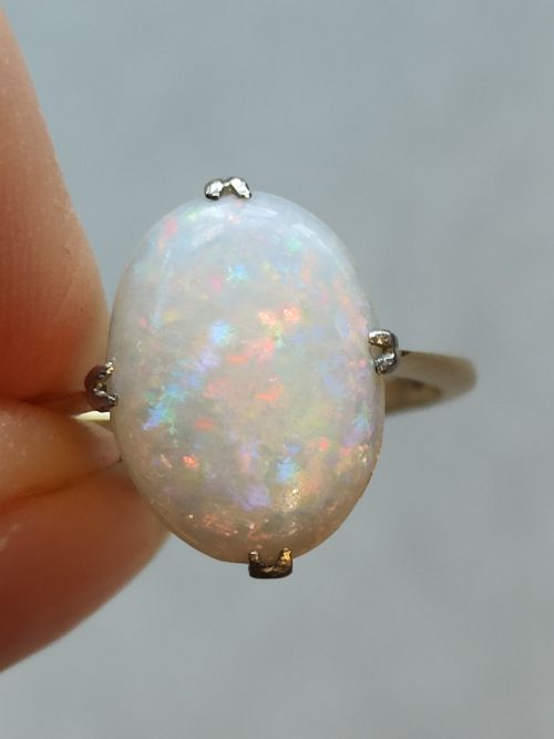 ART DECO 18CT GOLD PLATINUM FIERY OPAL RING - ADDITIONAL PHOTO 6