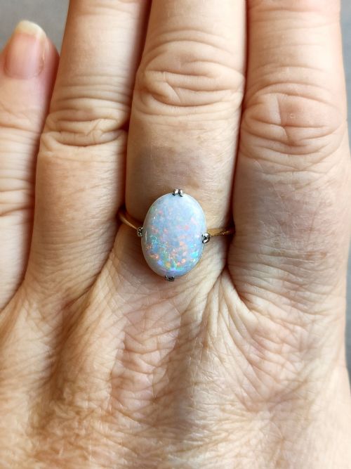 ART DECO 18CT GOLD PLATINUM FIERY OPAL RING - ADDITIONAL PHOTO 7