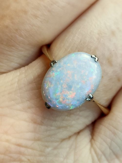 ART DECO 18CT GOLD PLATINUM FIERY OPAL RING - ADDITIONAL PHOTO 8