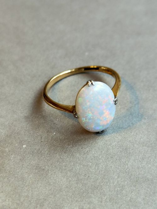 ART DECO 18CT GOLD PLATINUM FIERY OPAL RING - ADDITIONAL PHOTO 9