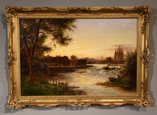 oil painting by william bradley pangbourne on thames - CATEGORY: ANTIQUE ART - DATED 19TH CENTURY