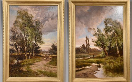 oil painting by john horace hooper parting day and near chester - CATEGORY: ANTIQUE ART - DATED 19TH CENTURY