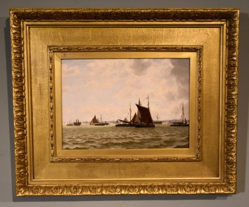 oil painting by james thomas watts a busy thames view - CATEGORY: ANTIQUE ART - DATED 19TH CENTURY