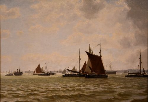 OIL PAINTING BY JAMES THOMAS WATTS A BUSY THAMES VIEW - ADDITIONAL PHOTO 1