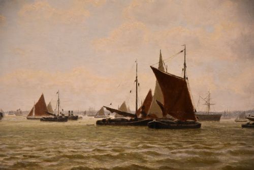 OIL PAINTING BY JAMES THOMAS WATTS A BUSY THAMES VIEW - ADDITIONAL PHOTO 2