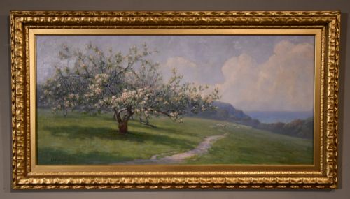oil painting by lorenzo headley springtime - CATEGORY: ANTIQUE ART - DATED 1900