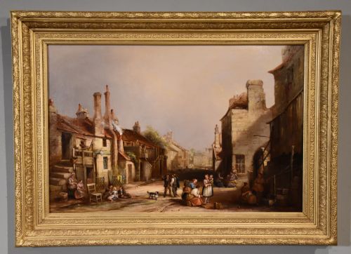 oil painting by e godby a village high street - CATEGORY: ANTIQUE ART - DATED 19TH CENTURY
