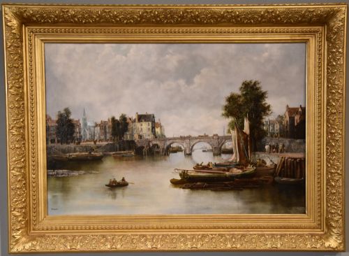 oil painting by william howard st angers bridge on the rhine - CATEGORY: ANTIQUE ART - DATED 1920