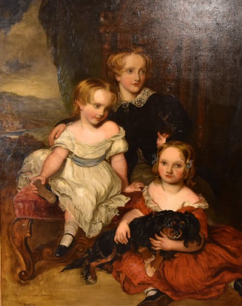 OIL PAINTING BY FRANK MOSS BENNETT PORTRAIT OF JOHN ANNABELLA AND AUGUSTA ANNESLEY - ADDITIONAL PHOTO 1