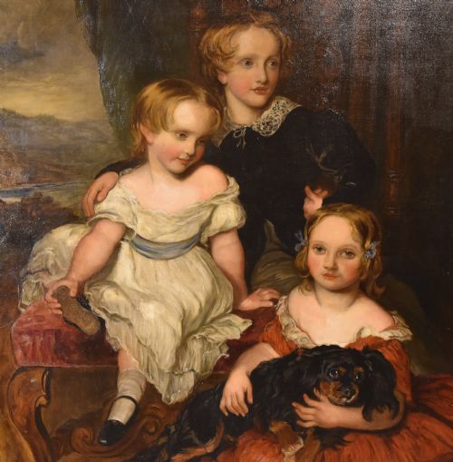 OIL PAINTING BY FRANK MOSS BENNETT PORTRAIT OF JOHN ANNABELLA AND AUGUSTA ANNESLEY - ADDITIONAL PHOTO 2