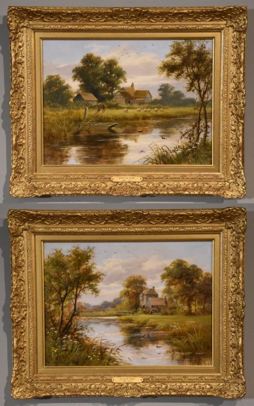 oil painting pair by joseph pike river landscapes - CATEGORY: ANTIQUE ART - DATED EDWARDIAN