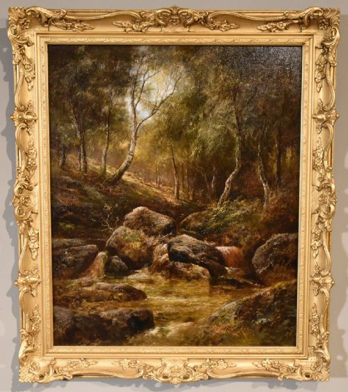 oil painting by joseph thors the stream through the woods - CATEGORY: ANTIQUE ART - DATED 19TH CENTURY