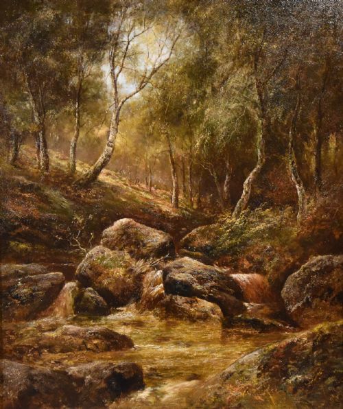 OIL PAINTING BY JOSEPH THORS THE STREAM THROUGH THE WOODS - ADDITIONAL PHOTO 1