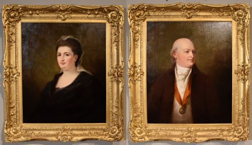 oil painting by george romney portraits of a lady and gentleman - CATEGORY: ANTIQUE ART - DATED 18TH CENTURY