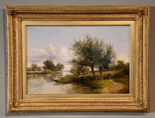 oil painting by adam barland near medmenham on thames - CATEGORY: ANTIQUE ART - DATED 19TH CENTURY