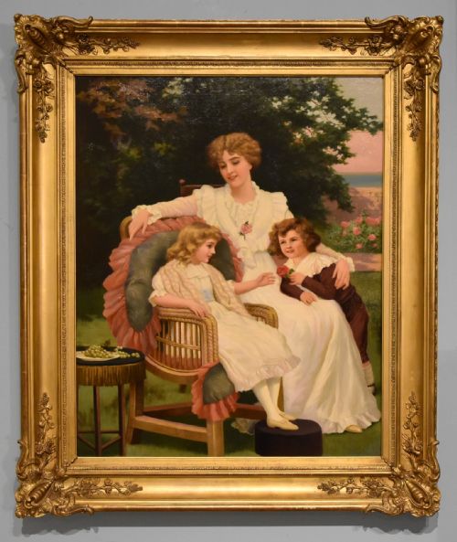 oil painting by herbert bland sparks happy families - CATEGORY: ANTIQUE ART - DATED 19TH CENTURY