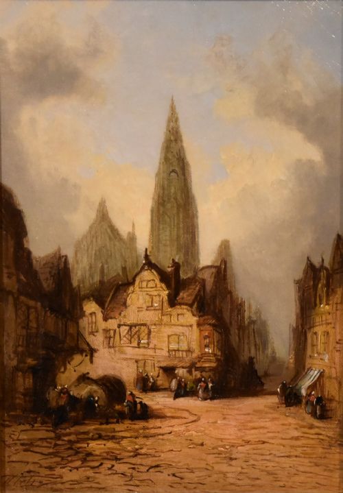 OIL PAINTING PAIR BY HENRY FOLEY CONTINENTAL TOWN SCENES - ADDITIONAL PHOTO 1