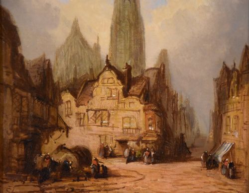 OIL PAINTING PAIR BY HENRY FOLEY CONTINENTAL TOWN SCENES - ADDITIONAL PHOTO 2