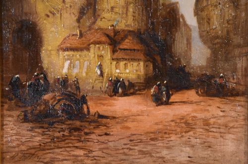 OIL PAINTING PAIR BY HENRY FOLEY CONTINENTAL TOWN SCENES - ADDITIONAL PHOTO 3