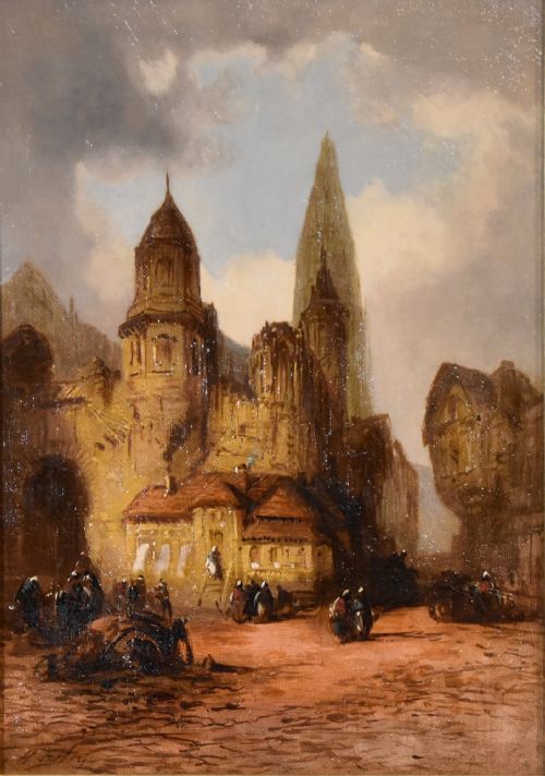 OIL PAINTING PAIR BY HENRY FOLEY CONTINENTAL TOWN SCENES - ADDITIONAL PHOTO 4