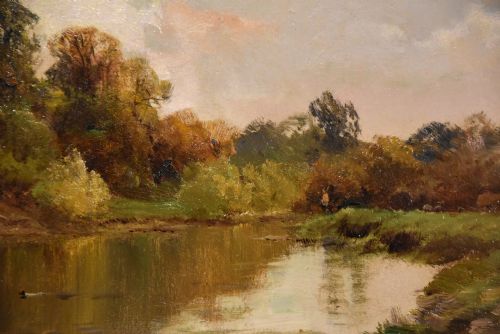 OIL PAINTING BY ALFRED DE BREANSKI SENIOR THE RIVER MEDWAY - ADDITIONAL PHOTO 3