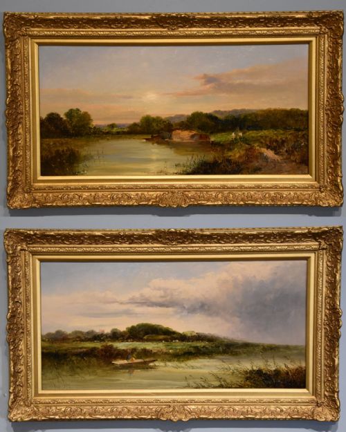 oil painting pair by edward charles williams scene near sonning on thames - CATEGORY: ANTIQUE ART - DATED 19TH CENTURY