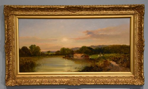 OIL PAINTING PAIR BY EDWARD CHARLES WILLIAMS SCENE NEAR SONNING ON THAMES - ADDITIONAL PHOTO 1