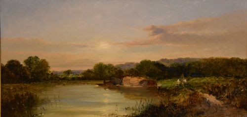 OIL PAINTING PAIR BY EDWARD CHARLES WILLIAMS SCENE NEAR SONNING ON THAMES - ADDITIONAL PHOTO 2
