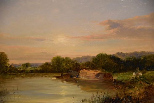 OIL PAINTING PAIR BY EDWARD CHARLES WILLIAMS SCENE NEAR SONNING ON THAMES - ADDITIONAL PHOTO 3
