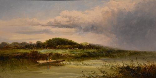 OIL PAINTING PAIR BY EDWARD CHARLES WILLIAMS SCENE NEAR SONNING ON THAMES - ADDITIONAL PHOTO 5