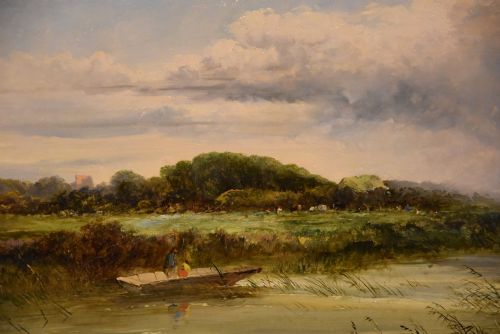 OIL PAINTING PAIR BY EDWARD CHARLES WILLIAMS SCENE NEAR SONNING ON THAMES - ADDITIONAL PHOTO 6