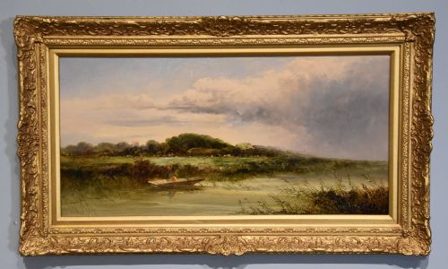 OIL PAINTING PAIR BY EDWARD CHARLES WILLIAMS SCENE NEAR SONNING ON THAMES - ADDITIONAL PHOTO 7