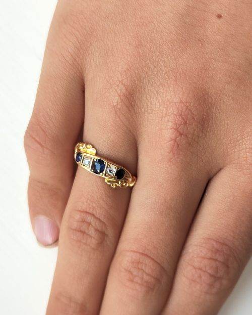 EDWARDIAN 18CT GOLD SAPPHIRE AND DIAMOND RING 1902 - ADDITIONAL PHOTO 4