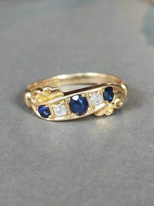 EDWARDIAN 18CT GOLD SAPPHIRE AND DIAMOND RING 1902 - ADDITIONAL PHOTO 6