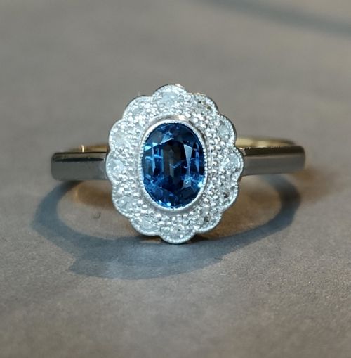 art deco 18ct gold sapphire platinum diamond engagement ring 'lady diana' - CATEGORY: ANTIQUE JEWELLERY - DATED 19TH CENTURY