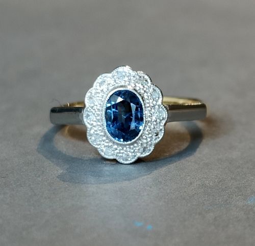 ART DECO 18CT GOLD SAPPHIRE PLATINUM DIAMOND ENGAGEMENT RING 'LADY DIANA' - ADDITIONAL PHOTO 1