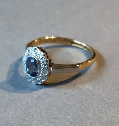 ART DECO 18CT GOLD SAPPHIRE PLATINUM DIAMOND ENGAGEMENT RING 'LADY DIANA' - ADDITIONAL PHOTO 7
