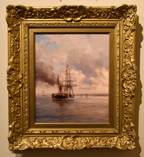 oil painting pair by hermanus koekkoek jnr towed in - CATEGORY: ANTIQUE ART - DATED 19TH CENTURY
