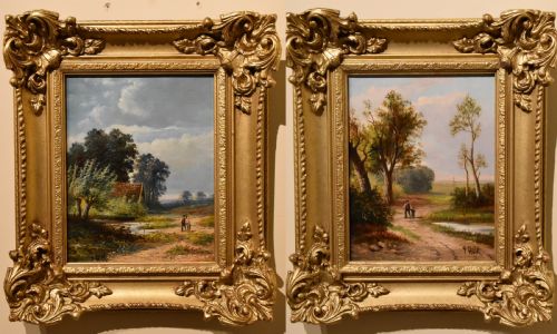 oil painting pair by john frederick hulk junior dutch landscapes - CATEGORY: ANTIQUE ART - DATED 19TH CENTURY