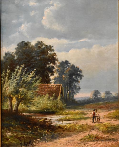 OIL PAINTING PAIR BY JOHN FREDERICK HULK JUNIOR DUTCH LANDSCAPES - ADDITIONAL PHOTO 1