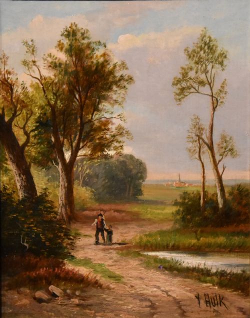 OIL PAINTING PAIR BY JOHN FREDERICK HULK JUNIOR DUTCH LANDSCAPES - ADDITIONAL PHOTO 3
