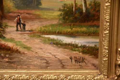 OIL PAINTING PAIR BY JOHN FREDERICK HULK JUNIOR DUTCH LANDSCAPES - ADDITIONAL PHOTO 4